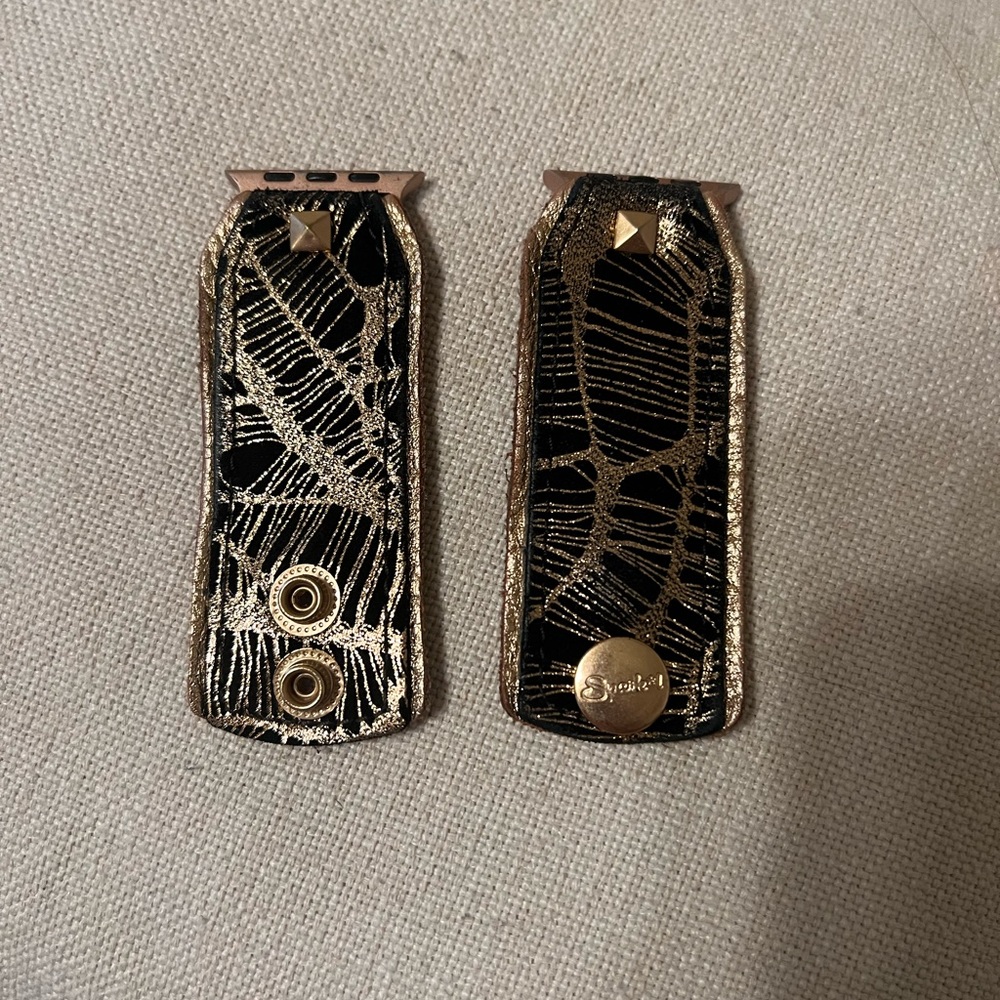 Apple Watch band  44mm & larger watch. Black/rose gold leather Sparkle band